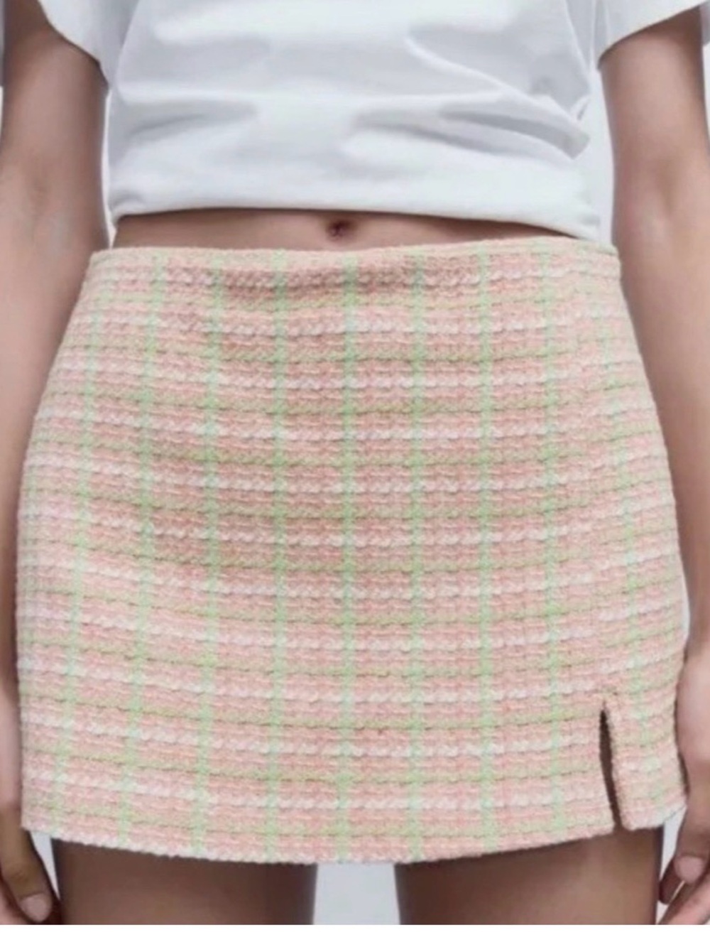 Zara Pastel Pink & Mint Plaid Mini Skort